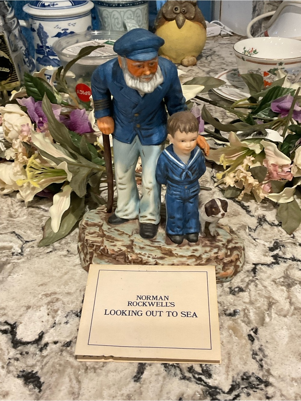 D-Norman Rockwell Blue Nautical Sailor Figurine Duo-LOOKING OUT TO THE SEA